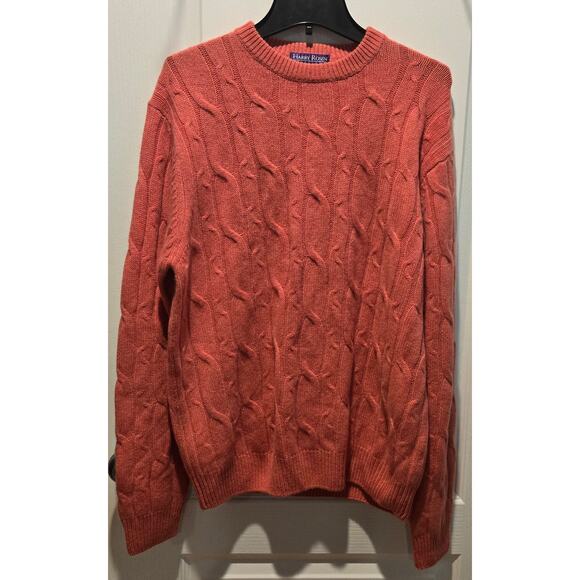 NWT Harry Rosen Cashmere Cable Knit sweater sz L coral made in Australia - Picture 1 of 5